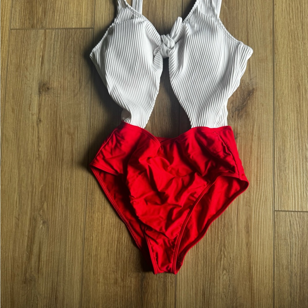 Hollister White and Red One Piece Swimsuit